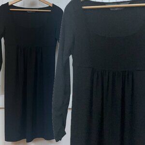 Kamali Kulture Black Scoop Neck Empire Waist Long Sleeve Dress LBD Knee Length